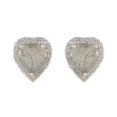 Ines Grey Stud Earrings with Elegant Heart Design Labradorite Gray Stud